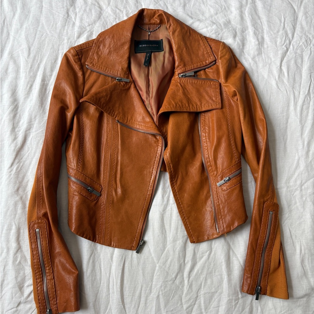 2010s BCBGMaxazria Pumpkin Leather Jacket